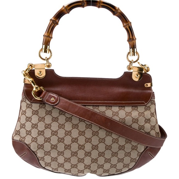 GUCCI  Peggy Brown Monogram Canvas and Bamboo Two-Way Bag - Picture 5 of 8